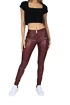 Damen Leggins Hugz Jeans  Wine Faux Leather Biker Mid Waist