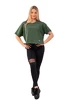 Damen T-Shirt Nebbia  Organic Cotton Loose Fit “The Minimalist” Crop Top 417 dark green