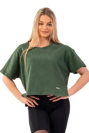 Damen T-Shirt Nebbia Organic Cotton Loose Fit “The Minimalist” Crop Top 417 dark green