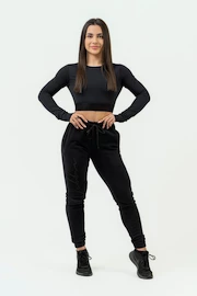 Damen T-Shirt Nebbia Women's Long Sleeve Crop Top Perform 839 Black