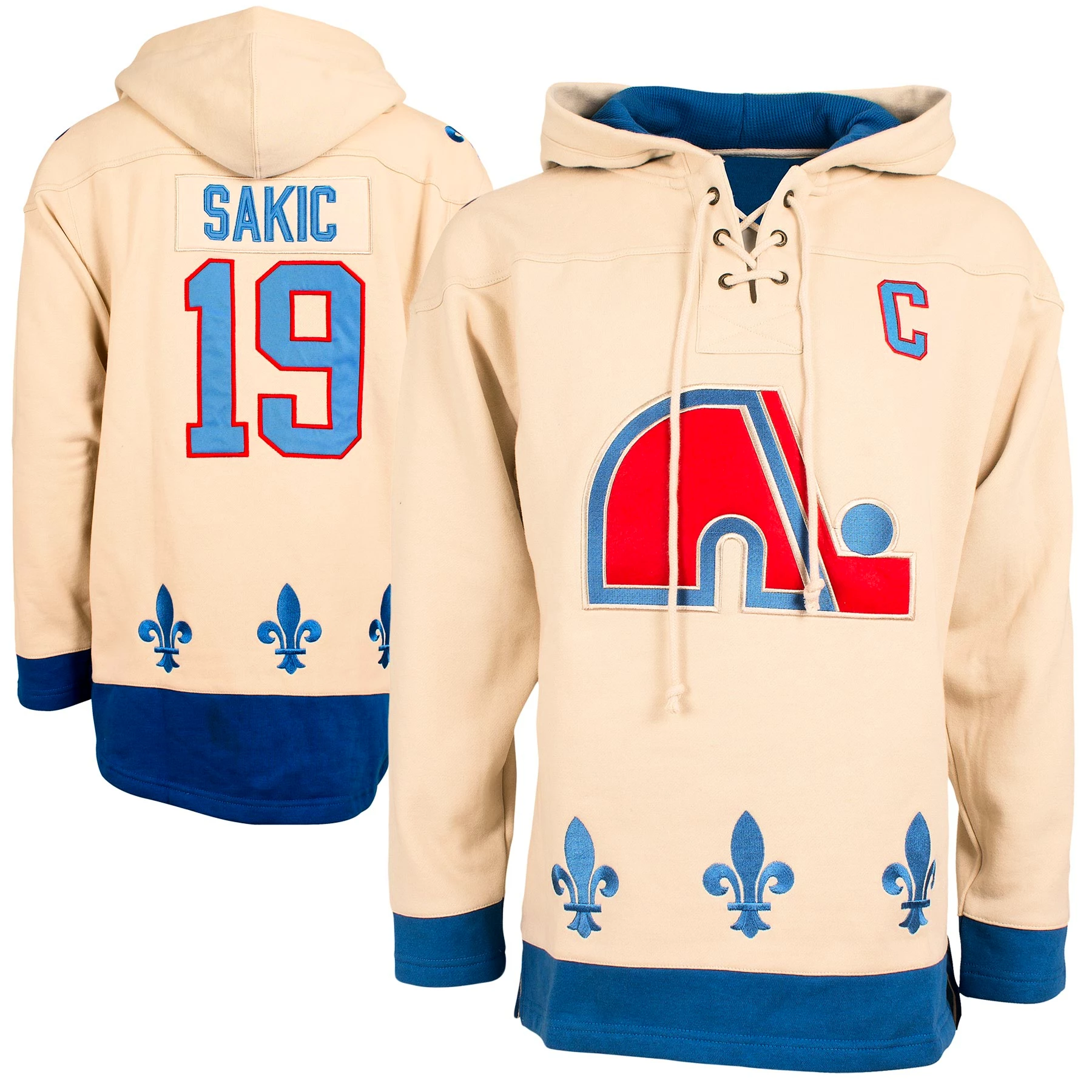 47 Joe Sakic Quebec Nordiques Blue Player Lacer Pullover Hoodie