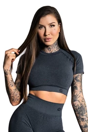 Oberteil für Frauen Gym Glamour Crop-Top s krátkým rukávem Dark Grey Ombre